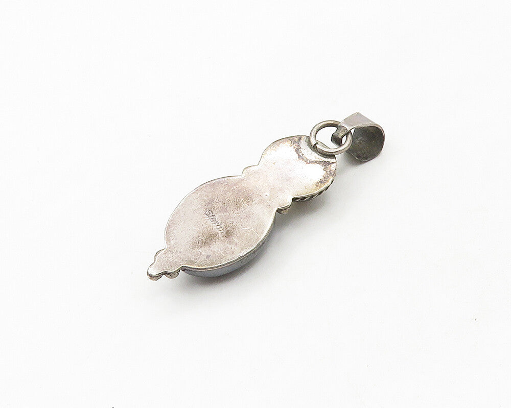NAVAJO 925 Sterling Silver  Vintage Tiger's Eye & Black Onyx Pendant  PT14313