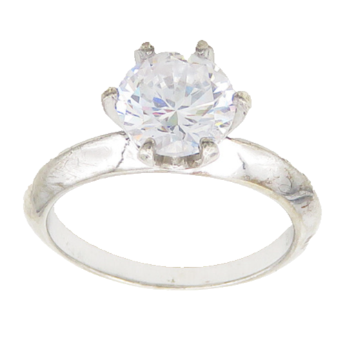 925 Sterling Silver  Vintage Shiny Cubic Zirconia Solitaire Ring Sz 7  RG19683