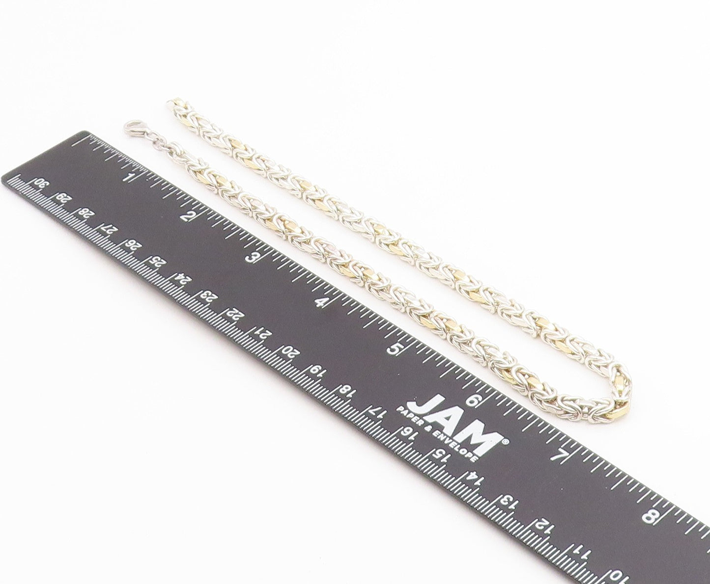 925 Sterling Silver Vintage Necklace Modernist Two Tone Byzantine Link  NE4884