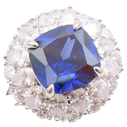 925 Sterling Silver Vintage Ring Designer Sapphire Halo CZ Inlay  Sz 7  RG30987