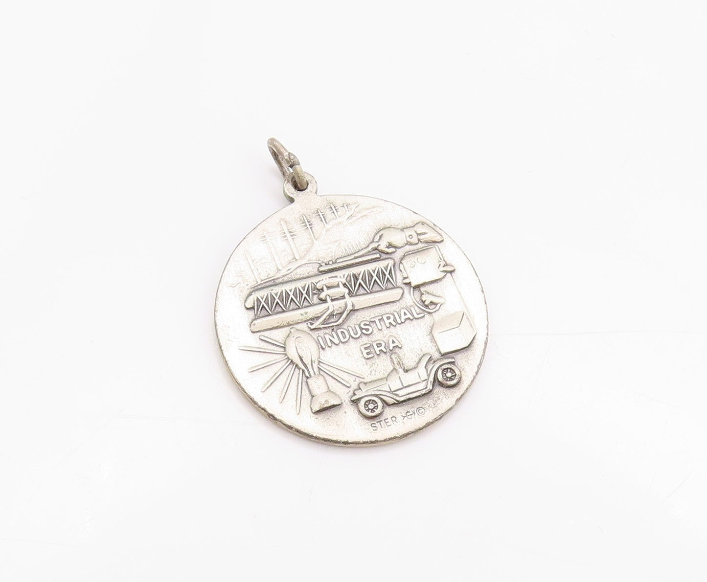925 Sterling Silver Vintage Pendant Dark Tone 1842 Industrial Era Coin  PT24071