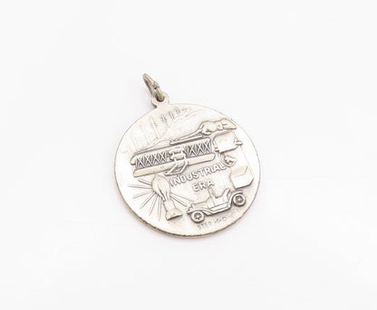 925 Sterling Silver Vintage Pendant Dark Tone 1842 Industrial Era Coin  PT24071