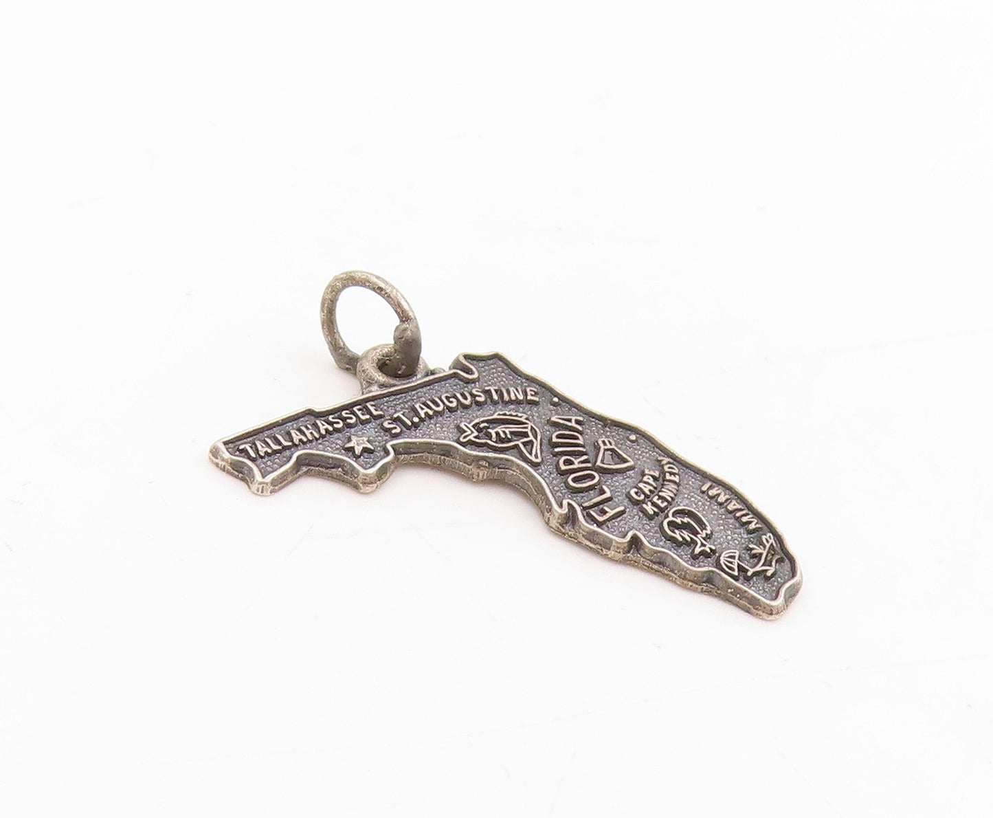 925 Sterling Silver Vintage Pendant Florida State With City Engravings  PT25391