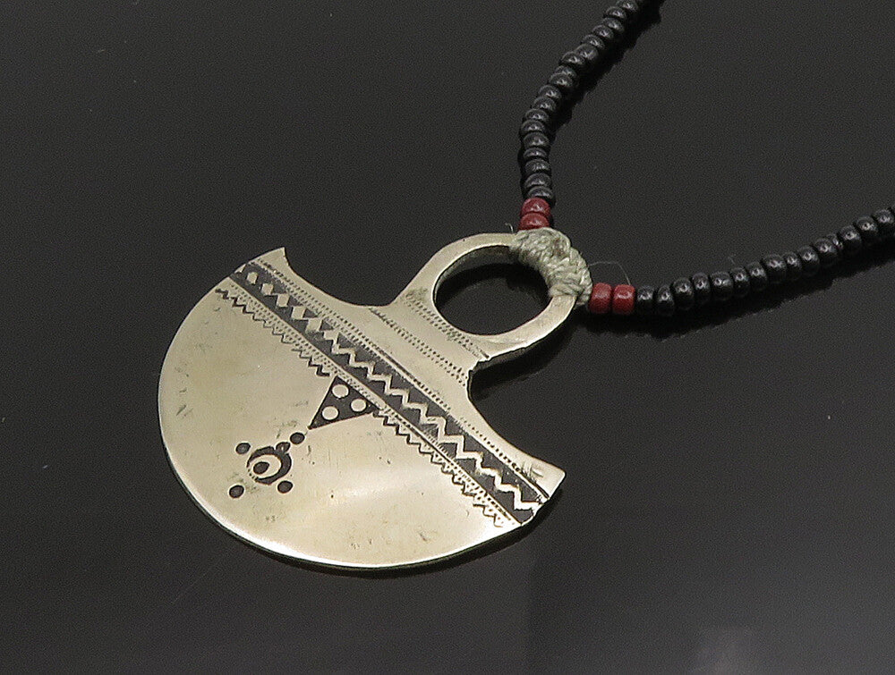 925 Sterling Silver  Vintage Dotted Etched Abstract Beaded Necklace  NE3853