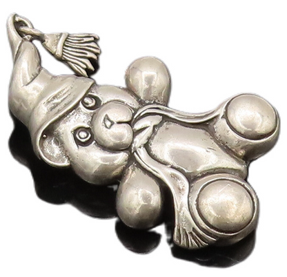925 Sterling Silver Vintage Brooch Pin JEZ Carved Teddy Bear With Hat  BP10565