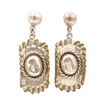 925 Sterling Silver Vintage Earrings MEXICO Dangling Cutout Cowboy Hat  EG13624