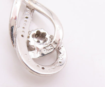 925 Sterling Silver Vintage Pendant Real Diamonds Floral Musical Note  PT24660