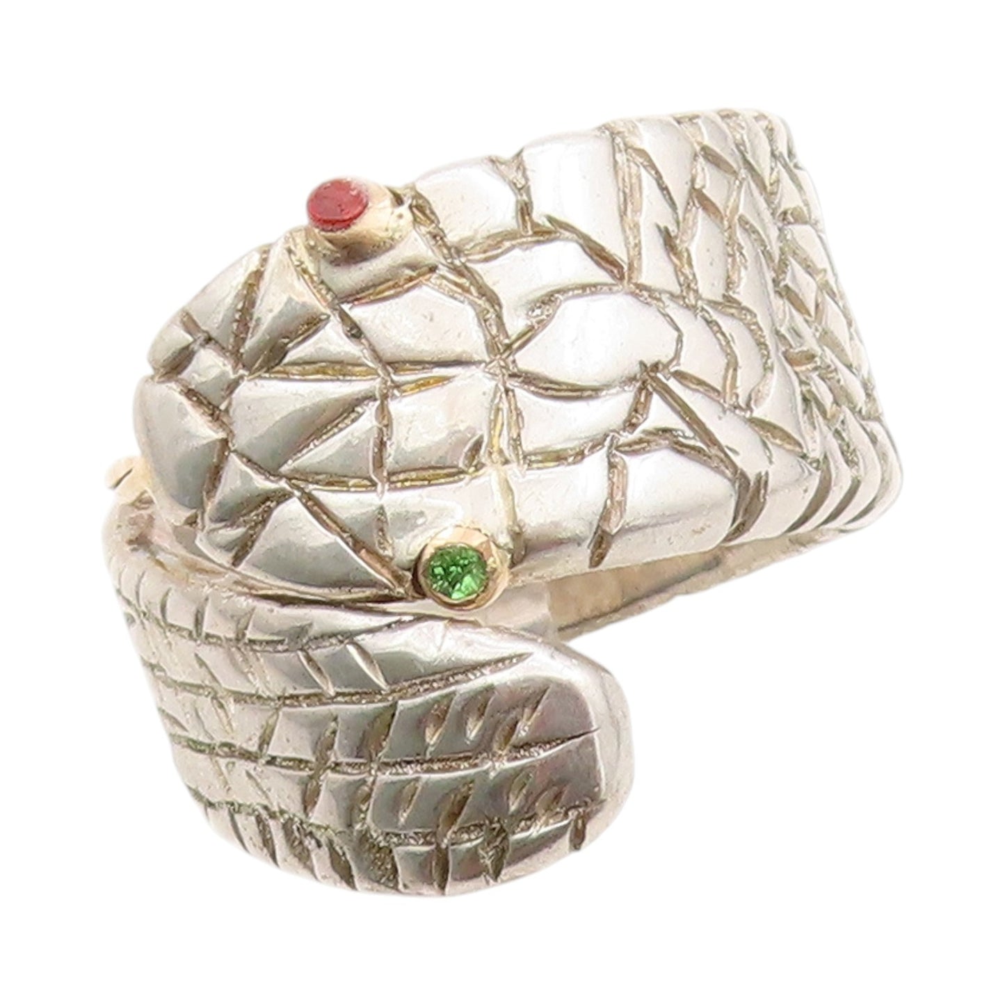 925 Sterling Silver Vintage Ring Gemstone Eyed Cobra Snake Heavy  Sz 12  RG33457