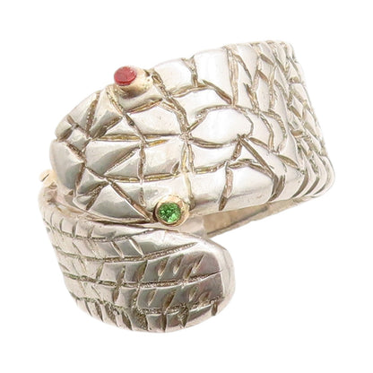 925 Sterling Silver Vintage Ring Gemstone Eyed Cobra Snake Heavy  Sz 12  RG33457