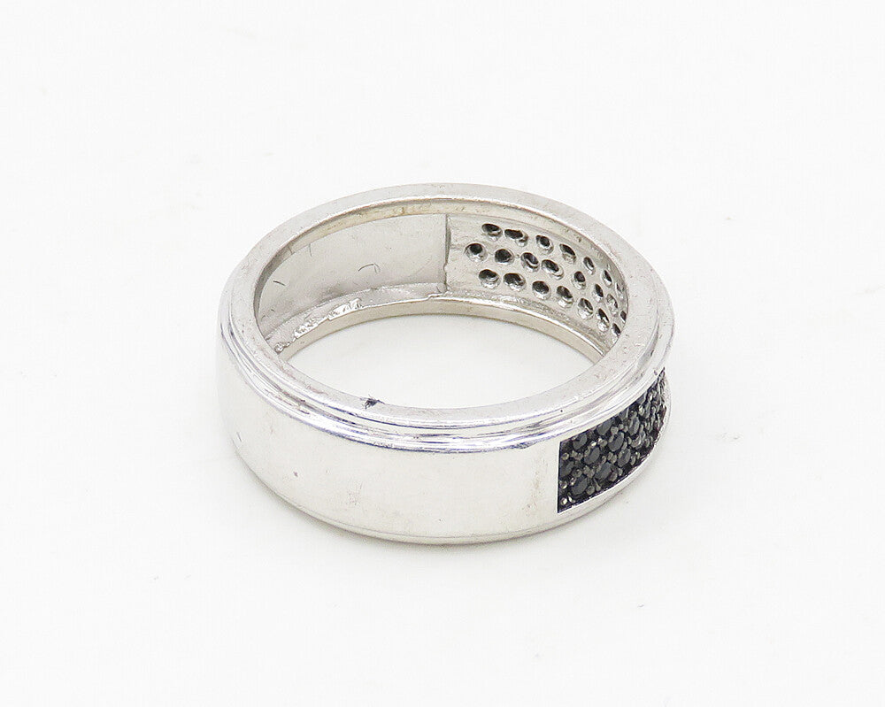 925 Sterling Silver  Vintage Black Hematite Shiny Band Ring Sz 6  RG18457