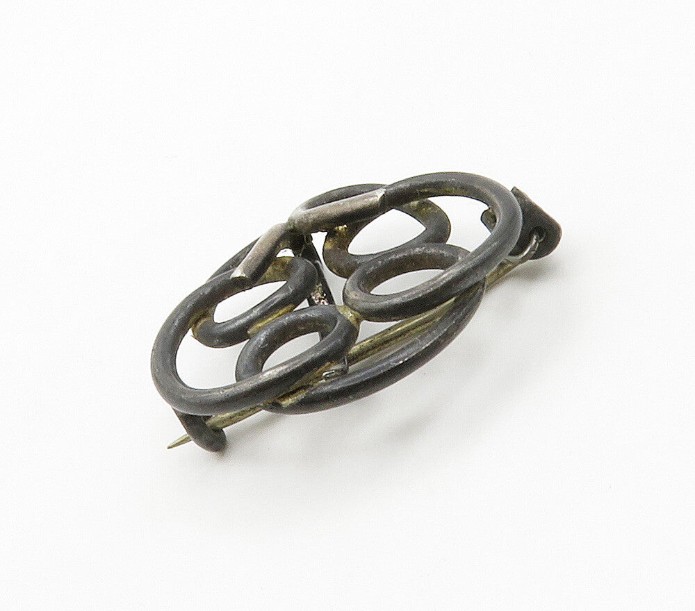 925 Sterling Silver  Vintage Antique Pretzel Swirl Oxidized Brooch Pin  BP6106