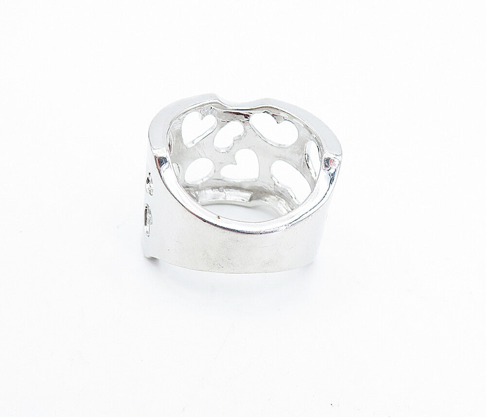 925 Sterling Silver  Shiny Love Heart Cutout Pattern Band Ring Sz 7  RG4043