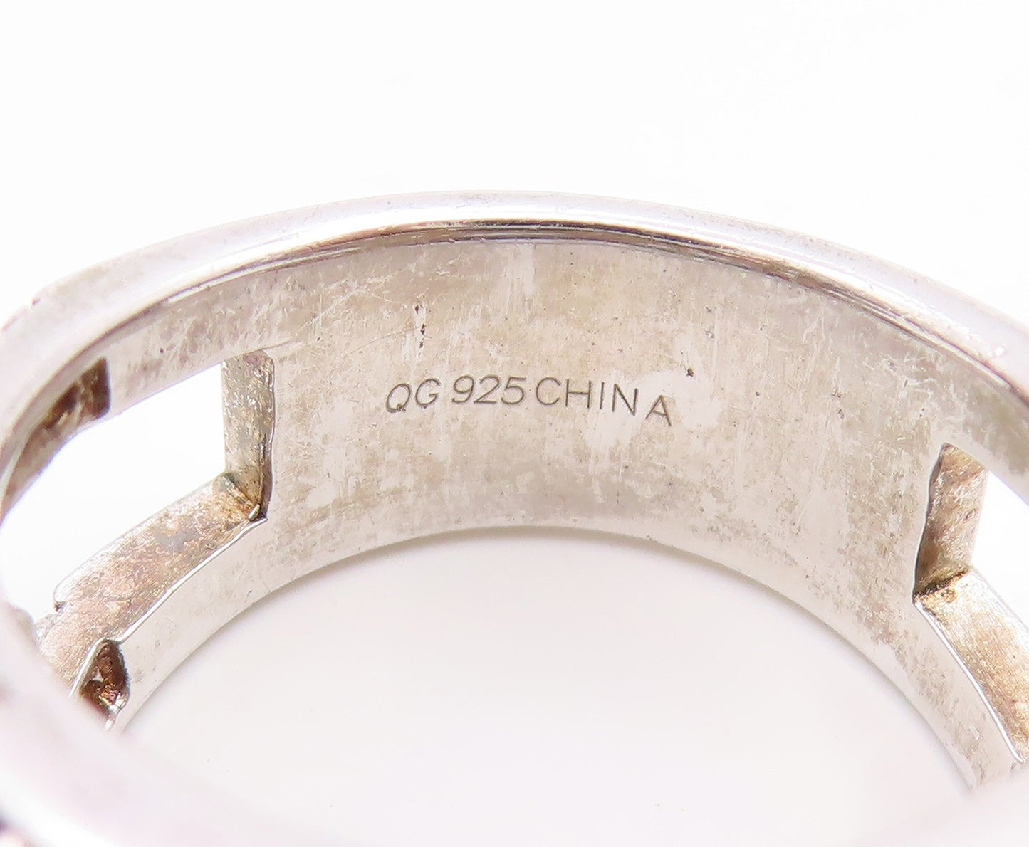 925 Sterling Silver Vintage Ring CZ Halo Circles Openwork Band  Sz 8  RG35148