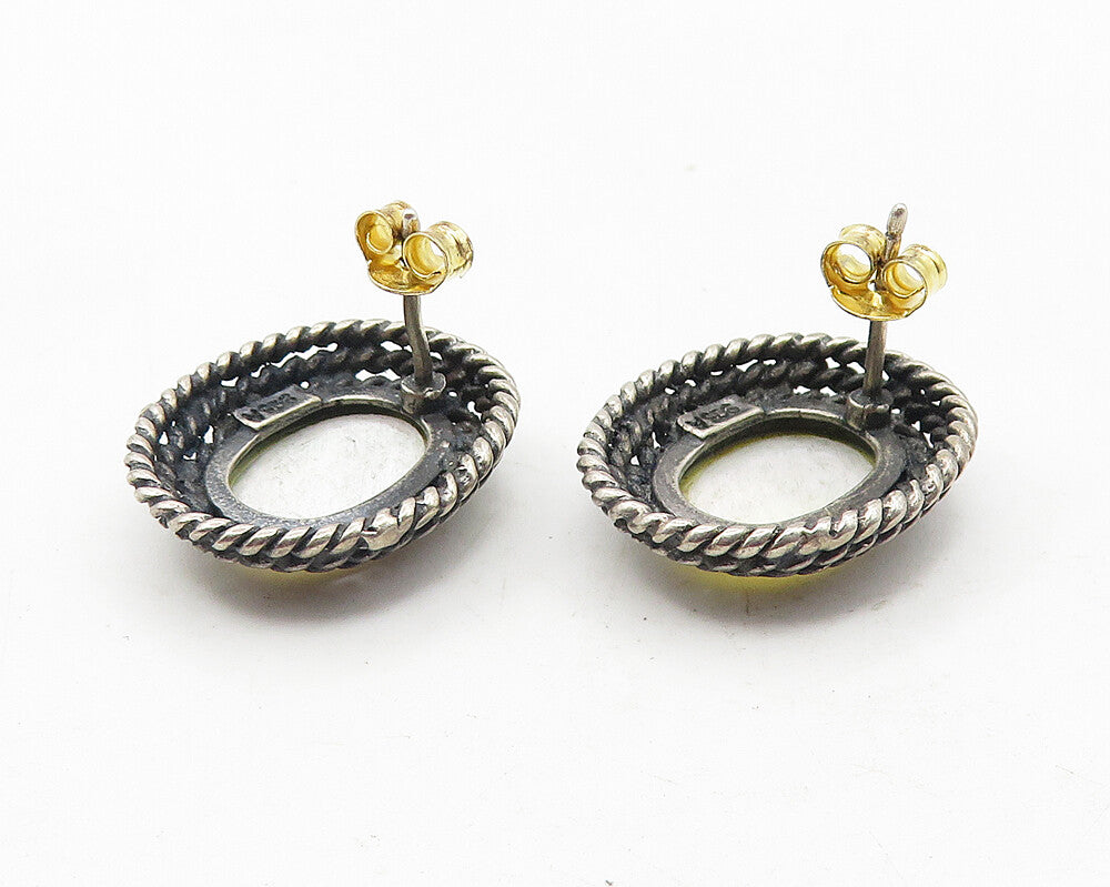925 Sterling Silver  Vintage Mother Of Pearl Rope Twist Drop Earrings  EG5924