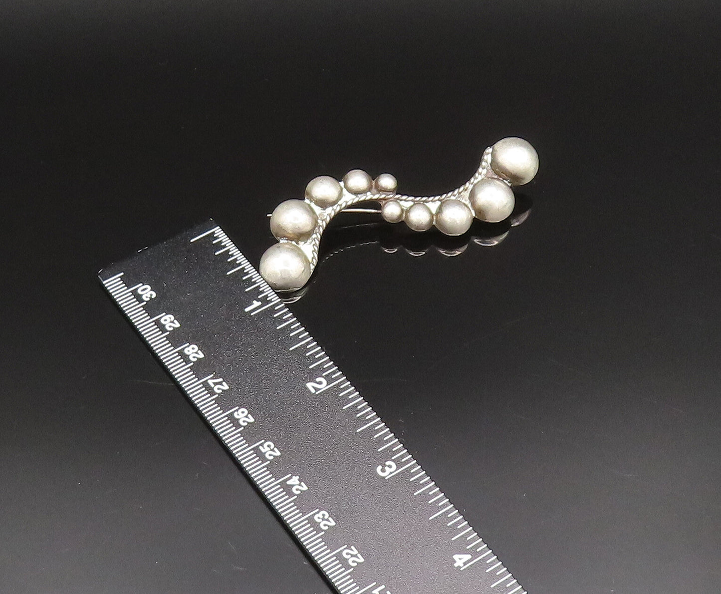 TAXCO 925 Silver  Vintage Antique Bead Ball & Twisted Rope Brooch Pin  BP9611