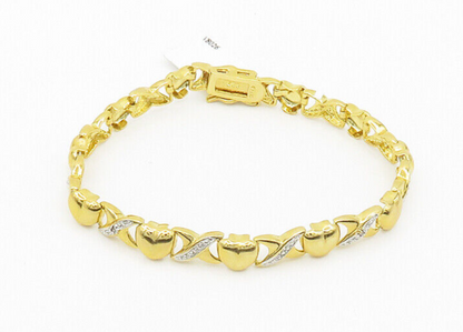 925 Sterling Silver  Genuine Diamonds Love Heart XO Chain Bracelet  BT7549