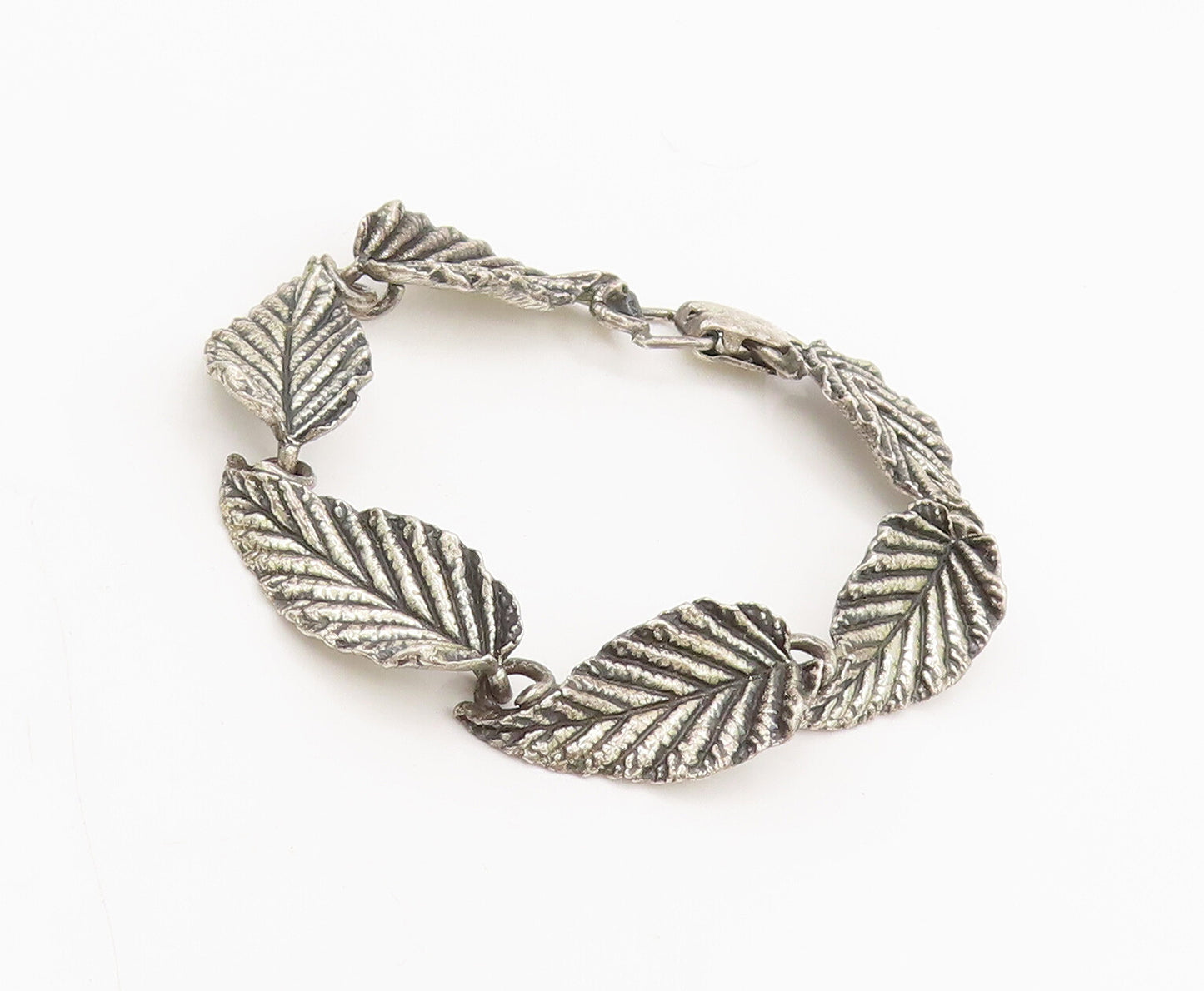 NAPIER 925 Silver  Vintage Antique Leaf Stancil Cut Link Bracelet  BT9957