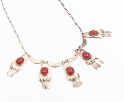 925 Sterling Silver Vintage Necklace ISRAEL Dangling Carnelian Fringe  NE4903