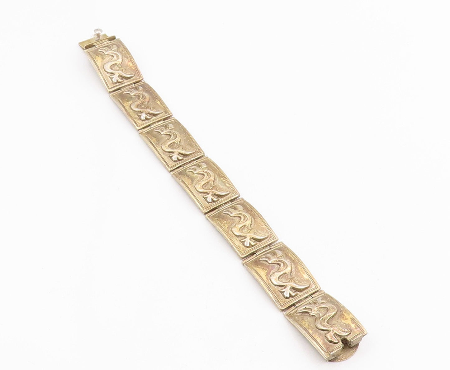 925 Sterling Silver Vintage Bracelet Gold Plated Storyteller Panel Link  BT11948