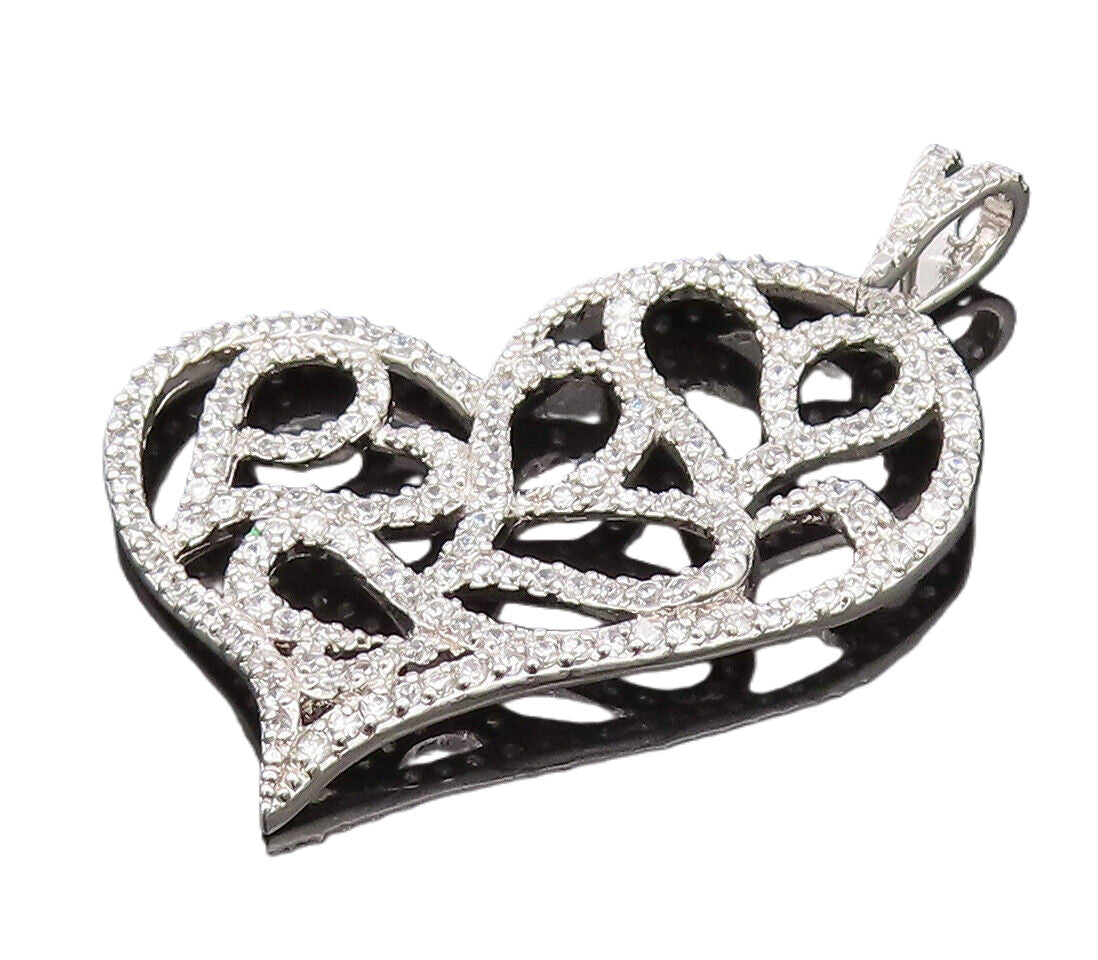 925 Silver  Vintage CZ Stretch Heart With Hearts Inside Love Pendant  PT22054