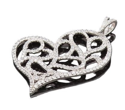 925 Silver  Vintage CZ Stretch Heart With Hearts Inside Love Pendant  PT22054