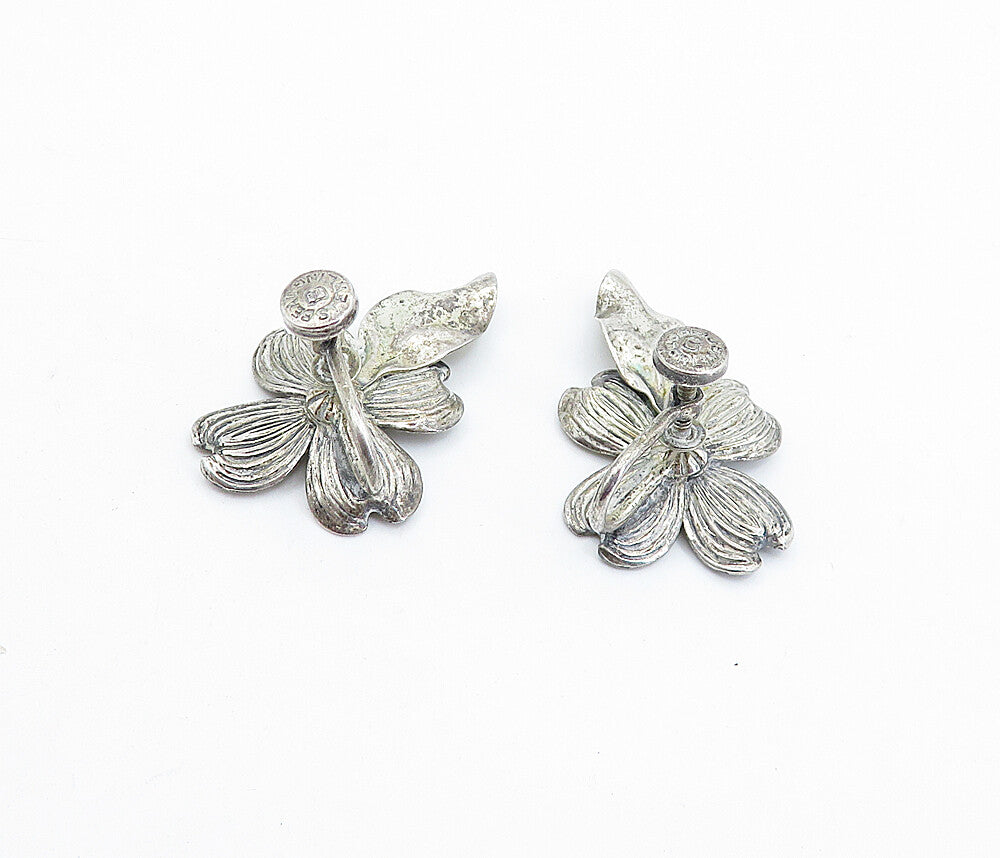 BEAU 925 Sterling Silver  Vintage Etched Flower Non Pierce Earrings  EG2899
