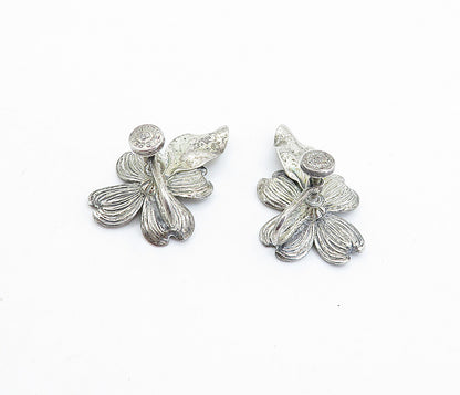 BEAU 925 Sterling Silver  Vintage Etched Flower Non Pierce Earrings  EG2899