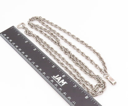925 Sterling Silver Vintage Necklace Modernist Double Strand Long Chain  NE4828