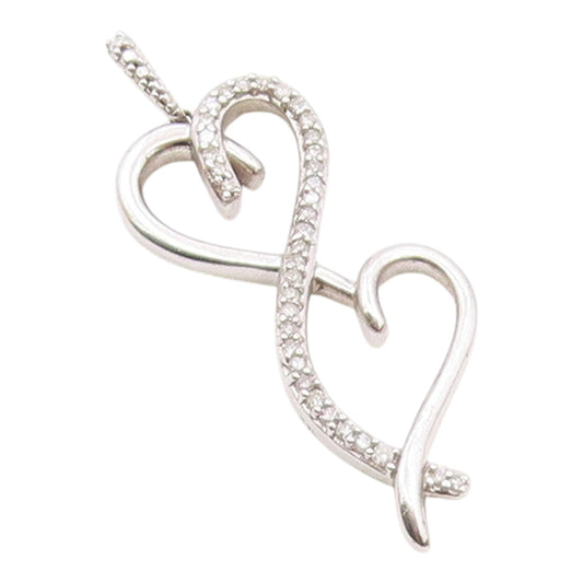 925 Sterling Silver  Vintage Genuine Diamonds Infinity Heart Pendant  PT18619