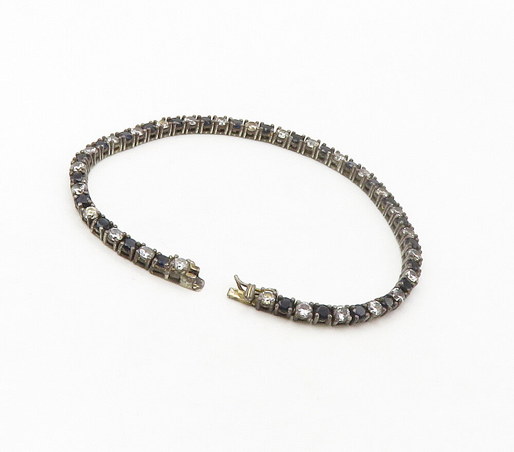 925 Sterling Silver   Vintage Blue & White Topaz Chain Bracelet  BT6570