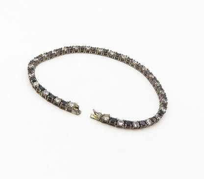 925 Sterling Silver   Vintage Blue & White Topaz Chain Bracelet  BT6570