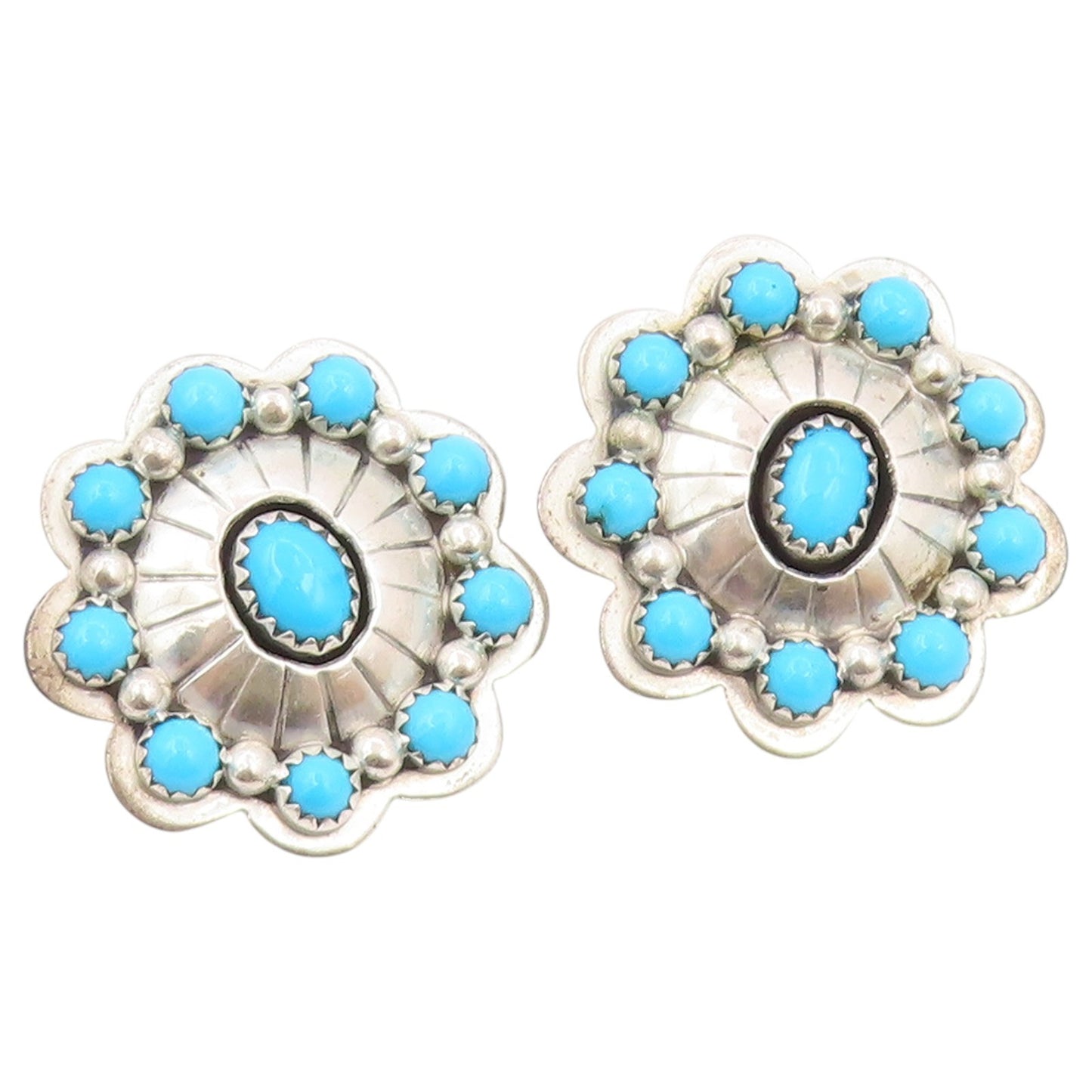 925 Sterling Silver Vintage Earrings RUNNING BEAR NAVAJO Turquoise Stud  EG14458