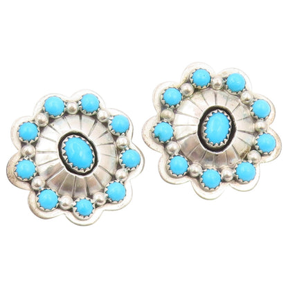 925 Sterling Silver Vintage Earrings RUNNING BEAR NAVAJO Turquoise Stud  EG14458