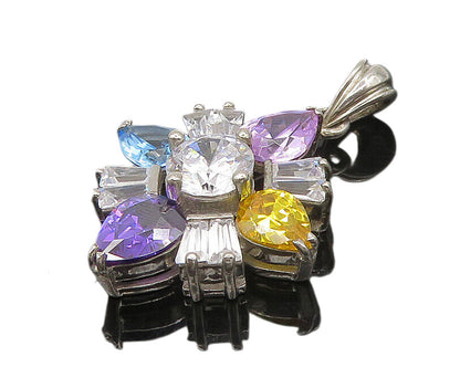 925 Sterling Silver  Sparkling Cubic Zirconia & Topaz Floral Pendant  PT13885