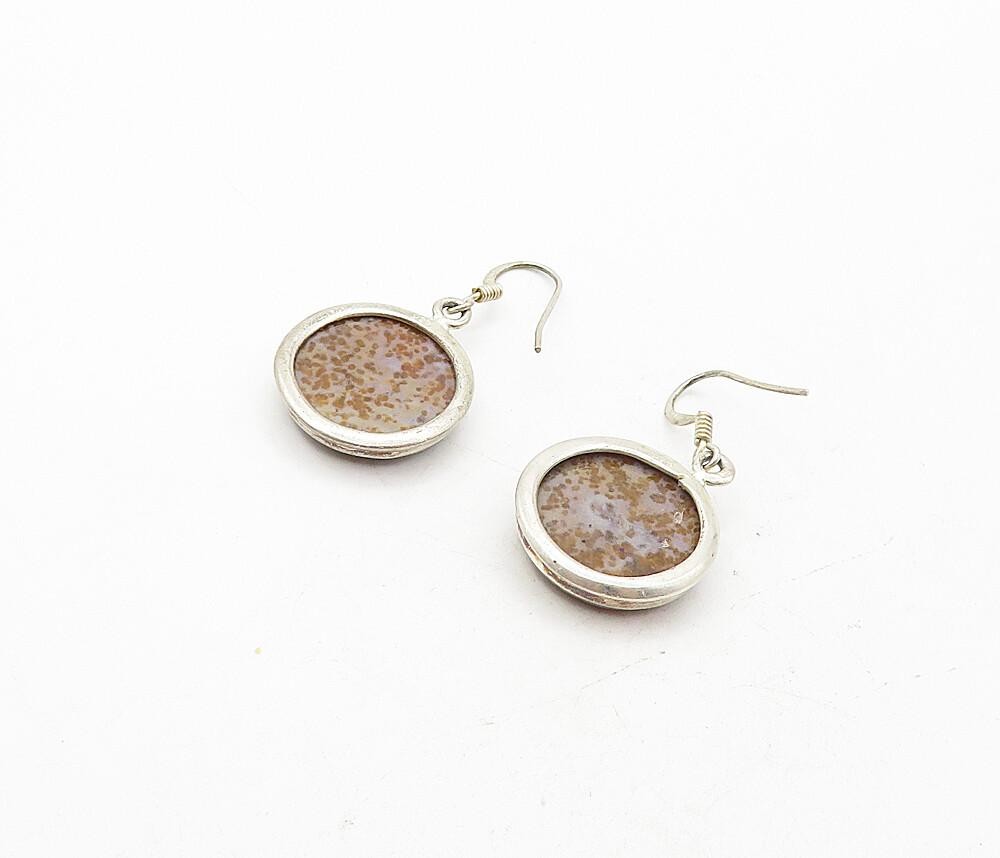 925 Sterling Silver  Vintage Minimalist Round Jasper Dangle Earrings  EG3875