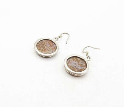 925 Sterling Silver  Vintage Minimalist Round Jasper Dangle Earrings  EG3875