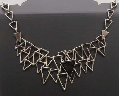 MEXICO 925 Sterling Silver  Vintage Brutalist Triangular Onyx Necklace  NE4196