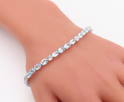 925 Sterling Silver Vintage Bracelet Minimalist Oval Cut Blue Topaz  BT10860