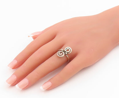 925 Sterling Silver Vintage Ring Double Spiral Coil Bypass Band  Sz 7.5  RG34250