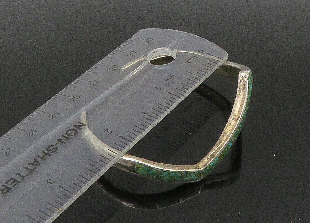 ZUNI NAVAJO 925 Silver  Vintage Inlaid Turquoise Pointed Cuff Bracelet  BT8941