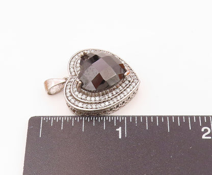 925 Silver  Vintage Hematite & Cubic Zirconia Love Heart Pendant  PT19814