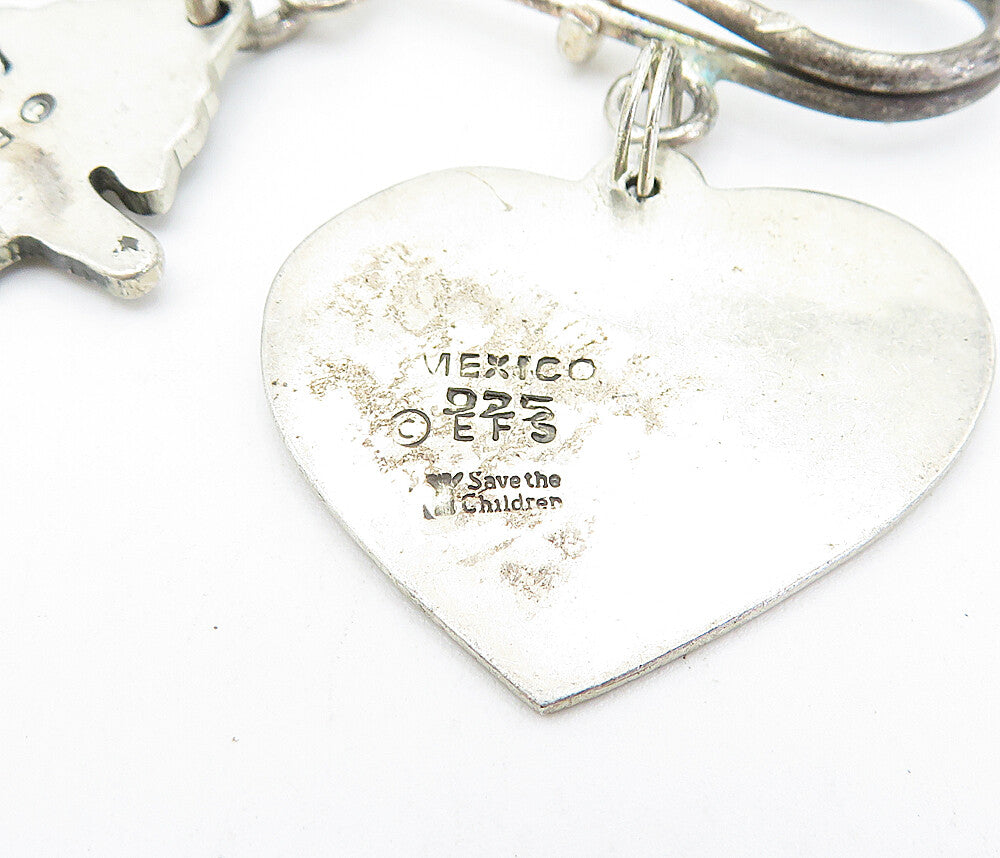 EFS MEXICO 925 Silver  Vintage Shiny Children Heart Charms Brooch Pin  BP1187