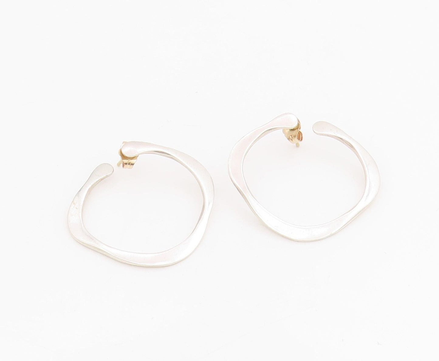 14k Gold & 925 Sterling Silver Vintage Earrings Minimalist Wavy Design  EG13941