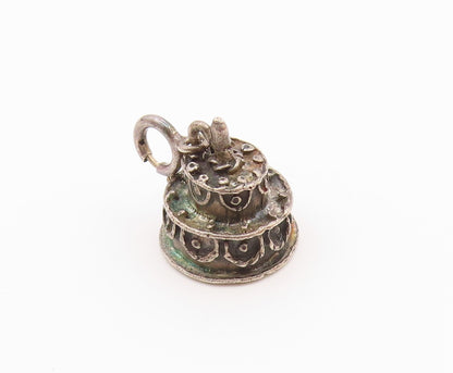 925 Sterling Silver  Vintage Petite Dark Tone Birthday Cake Pendant  PT17512