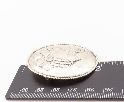 925 Sterling Silver Vintage Brooch Pin Etched Royal Female Figure  BP11590