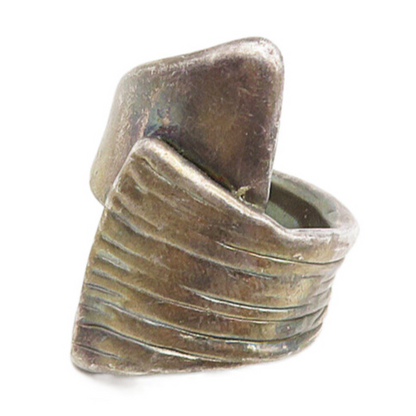 ISRAEL 925 Sterling Silver  Vintage Dark Tone Bypass Band Ring Sz 8.5  RG8888