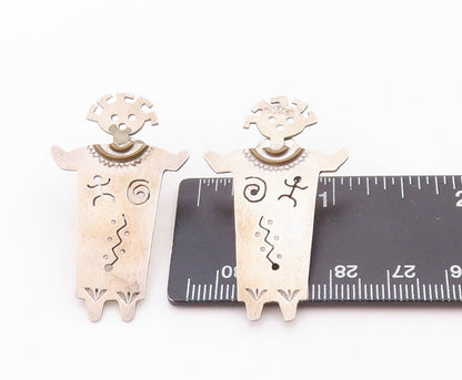 925 Sterling Silver Vintage Earrings NAVAJO ZUNI Cutout Dancing Boy EG13182