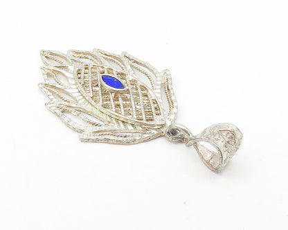 925 Sterling Silver  Vintage Enamel Detail Cutout Floral Leaf Pendant  PT9233