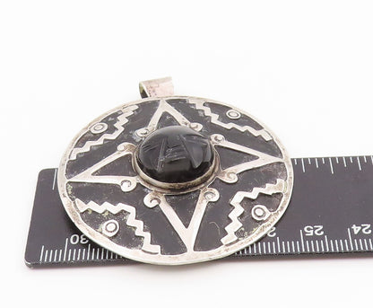925 Sterling Silver Vintage Brooch Pin MEXICO Carved Onyx Aztec Face  BP12350