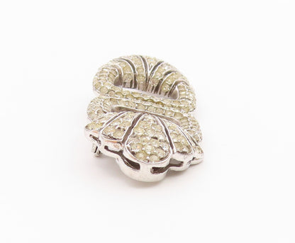 925 Sterling Silver  Vintage White Topaz Encrusted Open Brooch Pin  BP3345